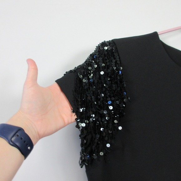 Kate Spade Sequin Fringe Sleeve Swing Dress 6 Black Cocktail Party Designer 430 - Picture 6 of 14